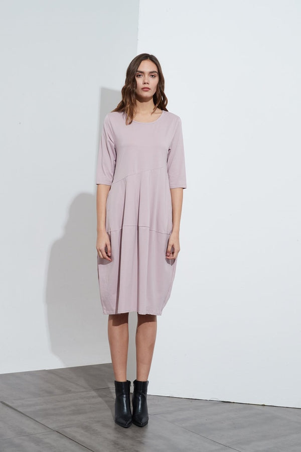 Tirelli - 3/4 Sleeve Diagonal Seam Dress - Mauve