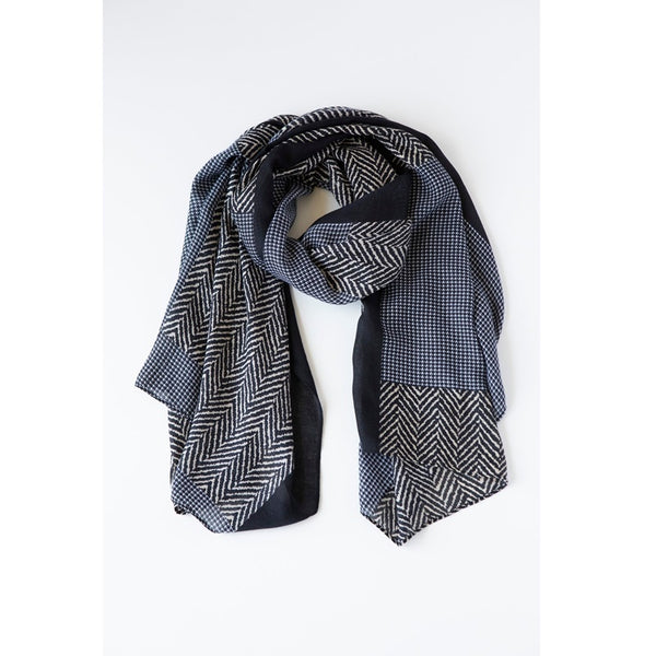 Antler - Herringbone Stripe Scarf - Black | milk + ginger