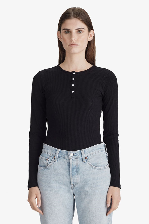 Commoners - Base Ribbed L/S Henley - Black