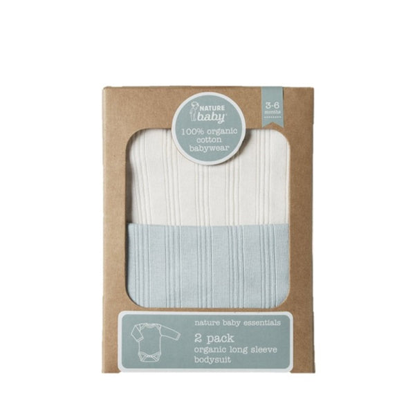 Nature Baby - 2 Pack Derby Long Sleeve Bodysuit - Natural/Sea