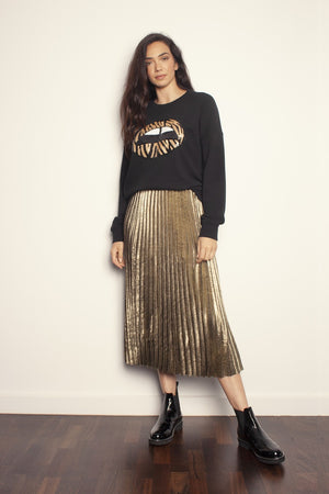 The Others - The Slouchy Sweat - Black with Zebra Sequin Lips | milk + ginger