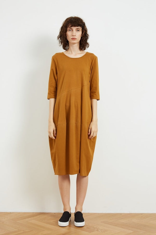 Tirelli - 3/4 Sleeve Diagonal Seam Dress - Caramel