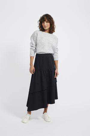 Staple - Zaria Ruffled Midi Skirt - Black | milk + ginger