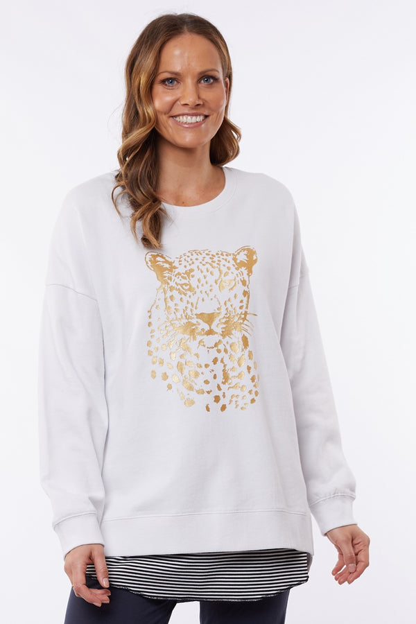 Elm - Cheetah Crew - White / Gold Print
