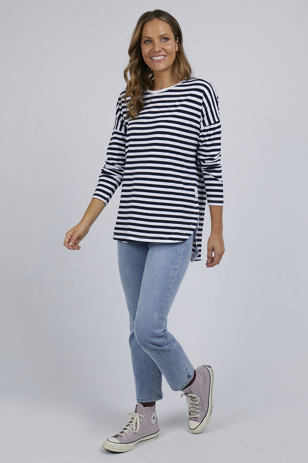 Elm - Fundamental - Lauren L/Sleeve Tee - Navy & White Stripe