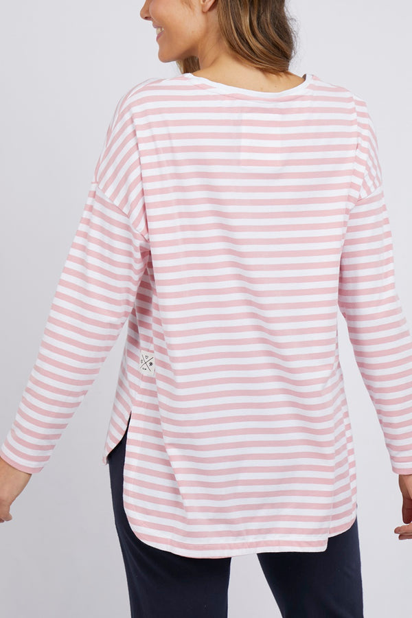 Elm - Fundamental - Lauren L/Sleeve Tee - Coral & White Stripe