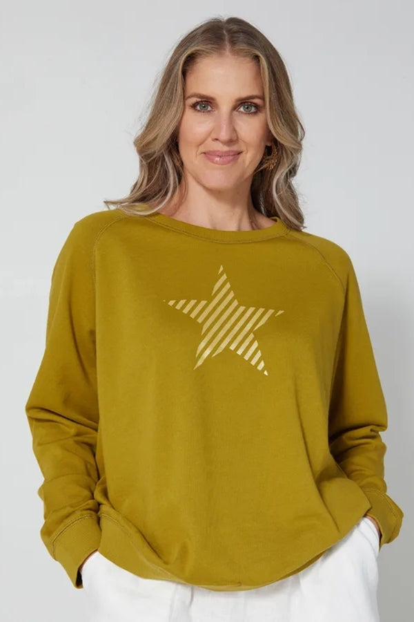 Stella + Gemma - Sweater - Olive Gold Stripe Star