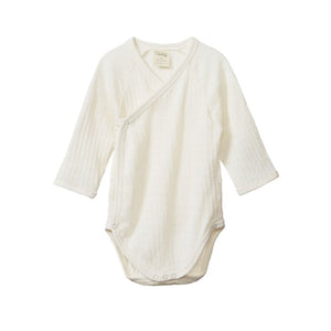 Nature Baby - Long Sleeve  Pointelle Kimono Bodysuit - Natural | milk + ginger