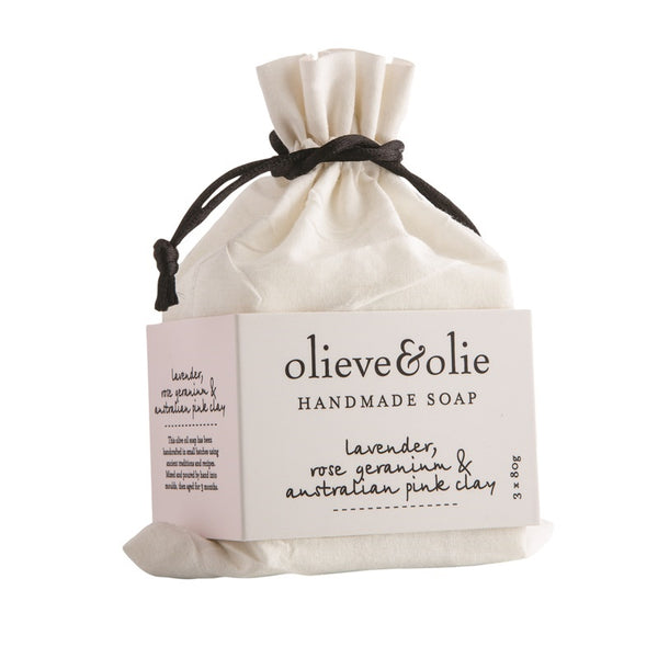 Olieve & Olie - 3 Pack Soap - Lavender, Rose Geranium & Australian Pink Clay