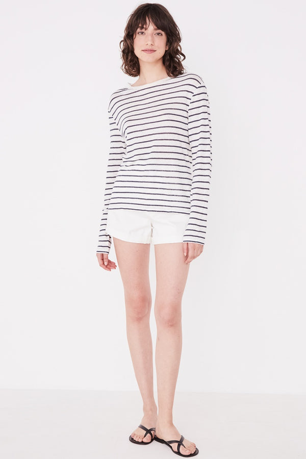 Assembly Label - Mara Linen Long Sleeve Tee - Vintage Navy Stripe | milk + ginger