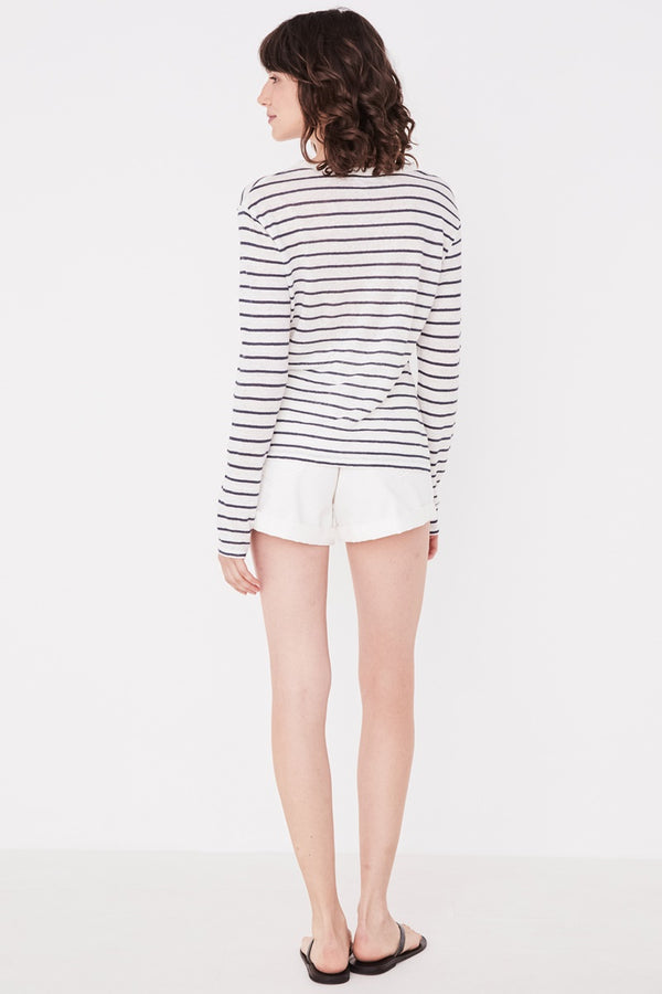 Assembly Label - Mara Linen Long Sleeve Tee - Vintage Navy Stripe | milk + ginger