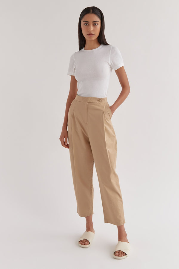 Assembly Label - Agnes Cotton Pleat Pant - Almond