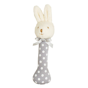 Alimrose Bunny Stick Rattle in Grey White Spot