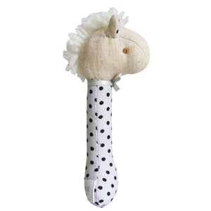 Alimrose Horse Stick Rattle in Grey Black Polka