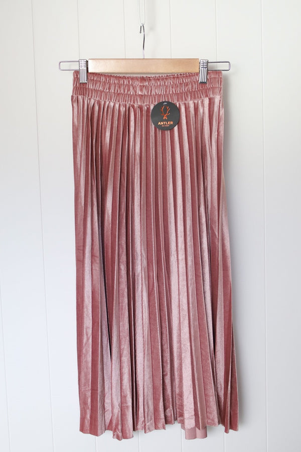 Antler - Velvet Pleated Skirt - Blush