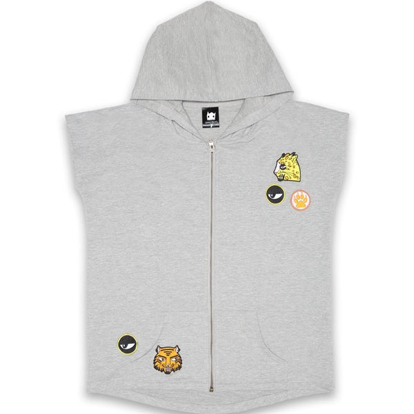 Band of Boys Sleeveless Hood Cat Badges in Marle Grey Front View