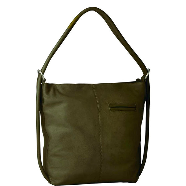 Gabee Indiana Soft Leather Convertable Backpack in Olive