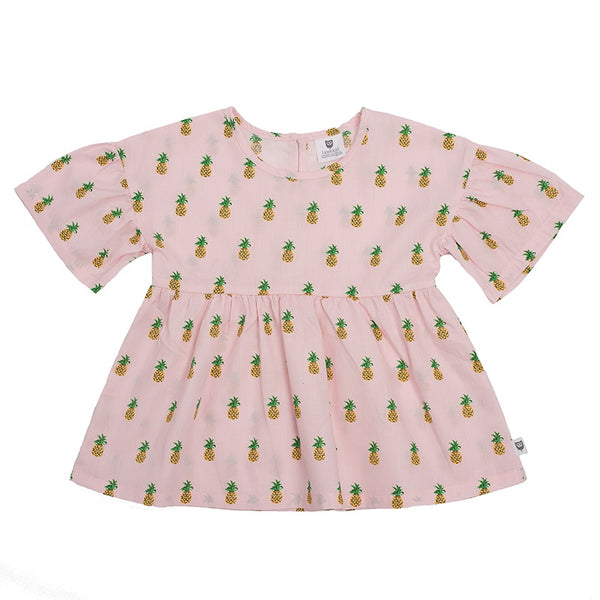 Hoot Kid Afternoon Top in Pink Pineapple print