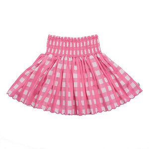 Hoot Kid Summer Scallop Skirt in Candy Check