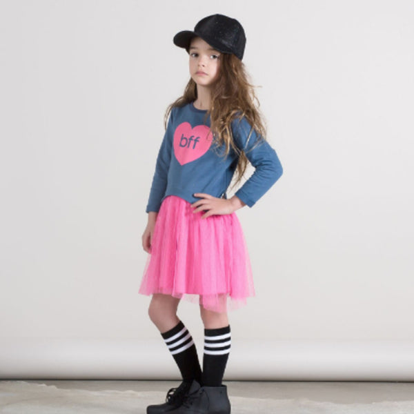 Hoot Kid The BFF Party Dress in Washed Navy/Hot Pink