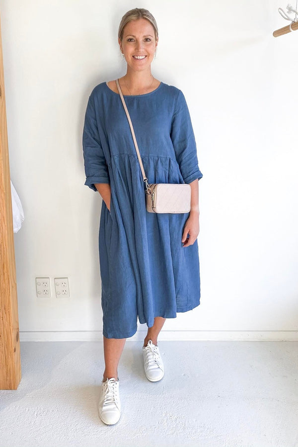 Montaigne Paris - Baggy Linen Dress - Denim Blue