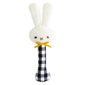 Alimrose - Bunny Stick Rattle - Black Gingham | milk + ginger