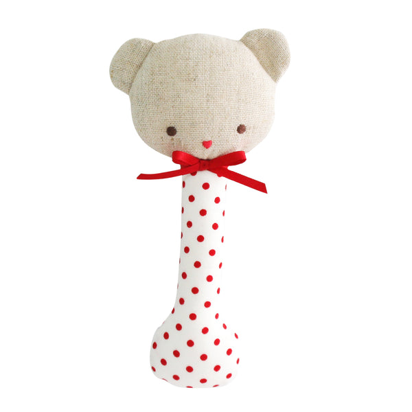 Alimrose Baby Bear Stick Rattle in Red Spot