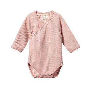 Nature Baby - Long Sleeve Pointelle Kimono Bodysuit - Rose Bud | milk + ginger