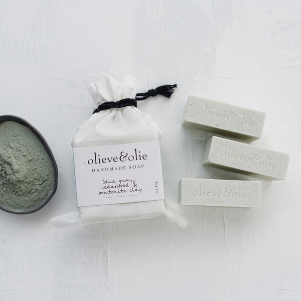 Olieve & Olie - 3 Pack Soap - Blue Gum, Cedarwood & Bentonite Clay