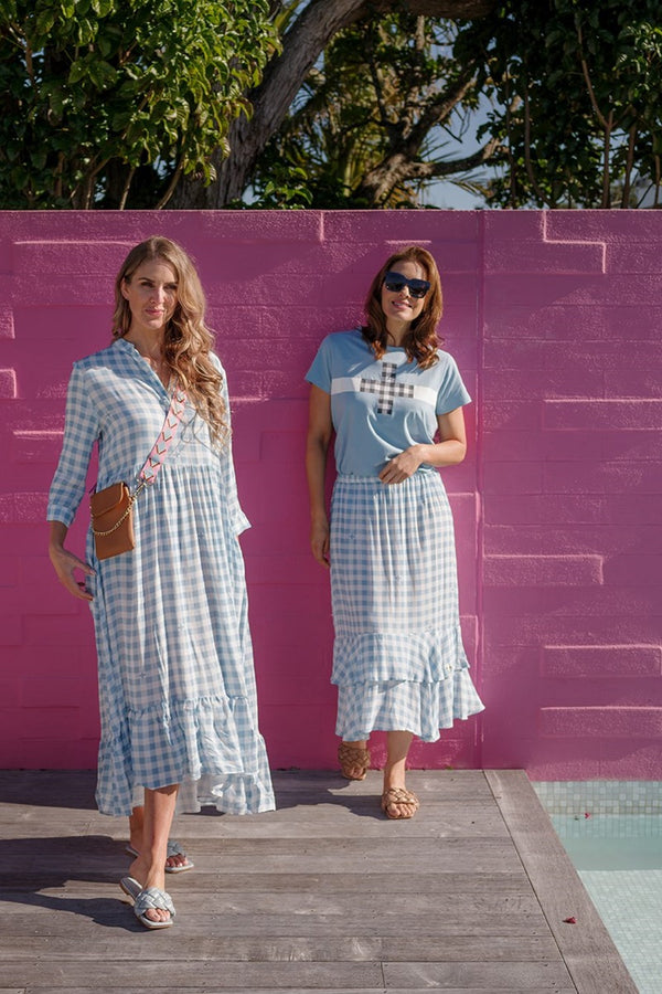 Stella + Gemma - Sky Blue with Gingham Tee