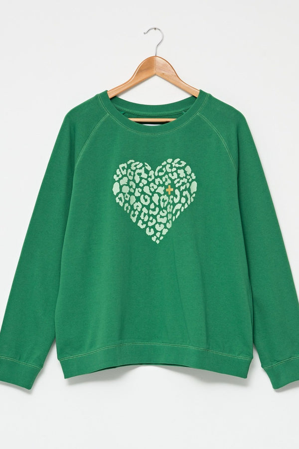 Stella + Gemma - Pine with Sage Heart Sweater