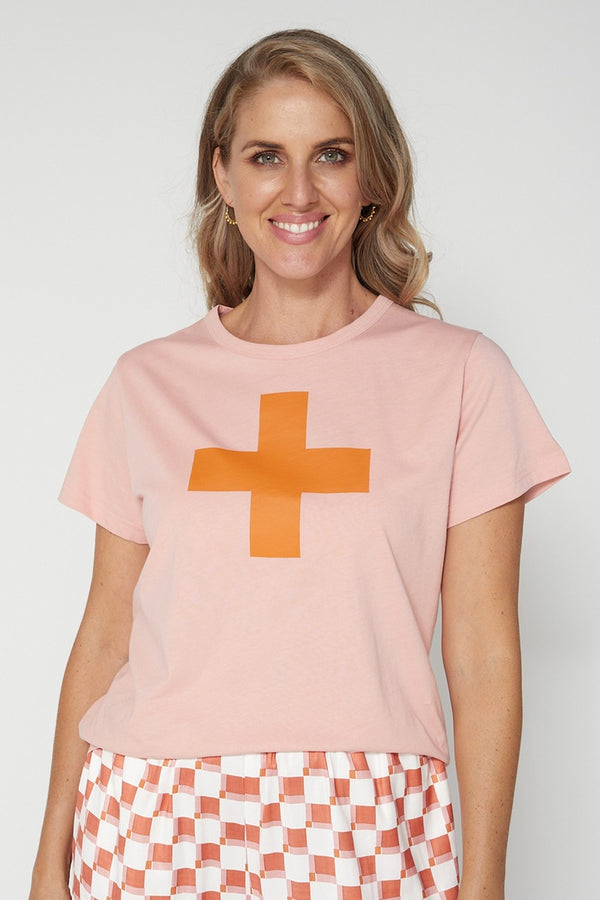 Stella + Gemma - T Shirt - Old Rose W/Caramel Cross