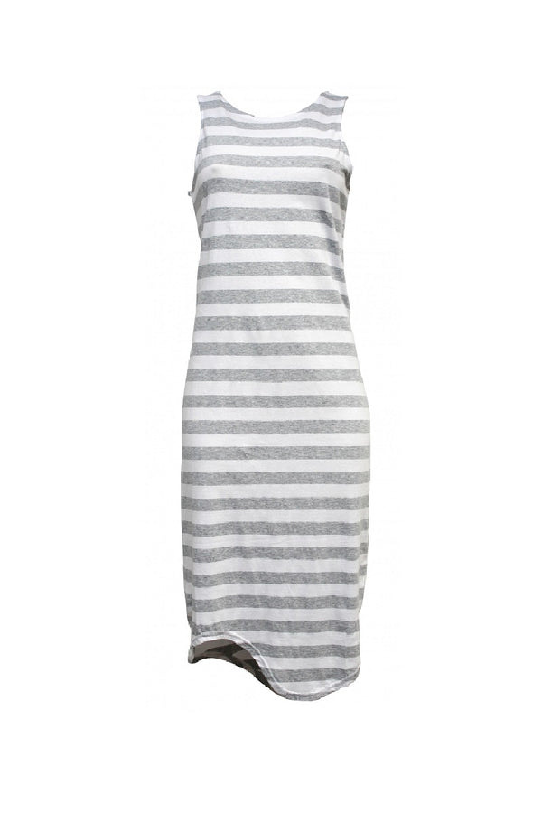 Silent Theory - One in Eight Stripe Midi Dress - Grey/White Stripe