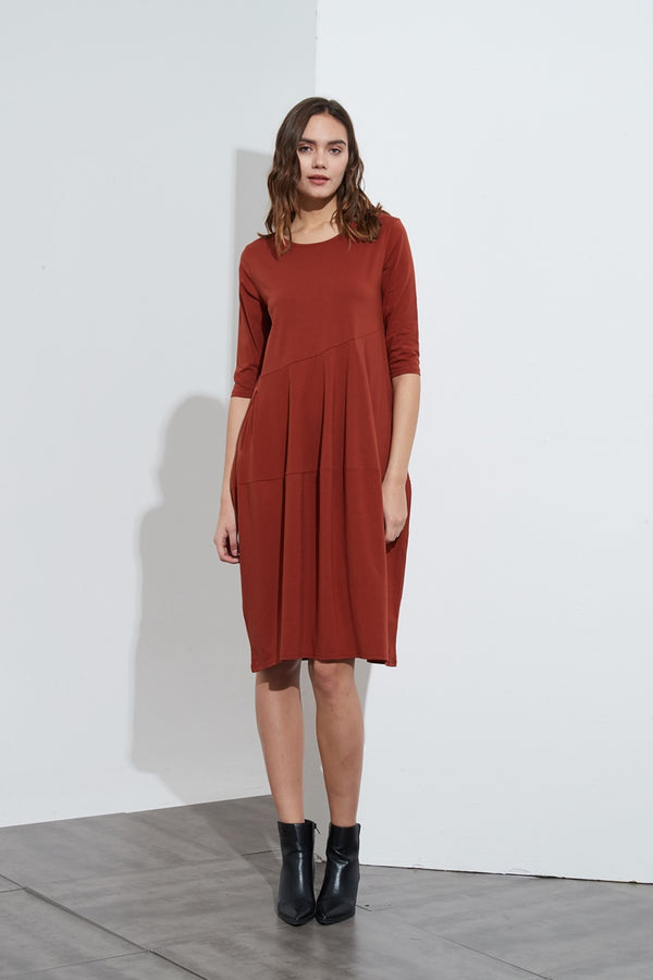 Tirelli - 3/4 Sleeve Diagonal Seam Dress - Rust