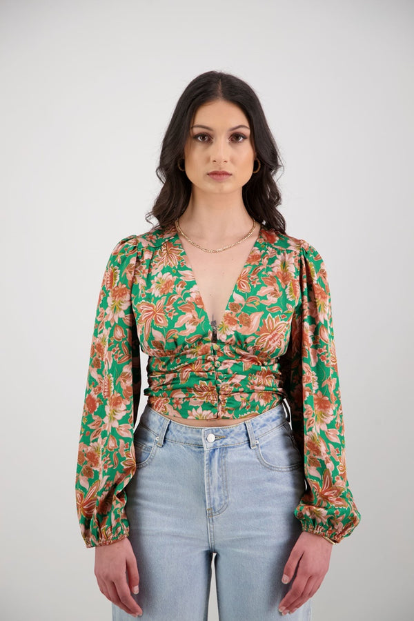 Among The Brave - Reign Top - Green Floral