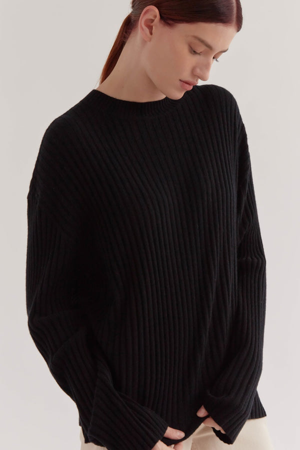 Assembly Label - Wool Cashmere Rib Long Sleeve Knit - Black