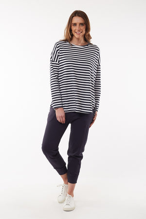 Elm - Society Stripe Long Sleeve Tee - Navy White Stripe | milk + ginger