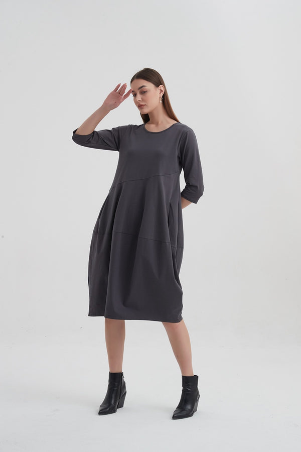 Tirelli - 3/4 Sleeve Diagonal Seam Dress - Slate Grey