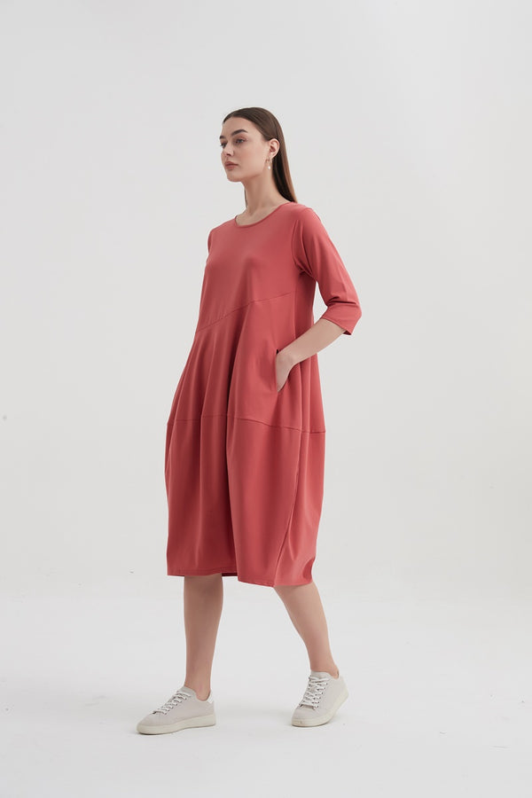 Tirelli - 3/4 Sleeve Diagonal Seam Dress - Warm Blush