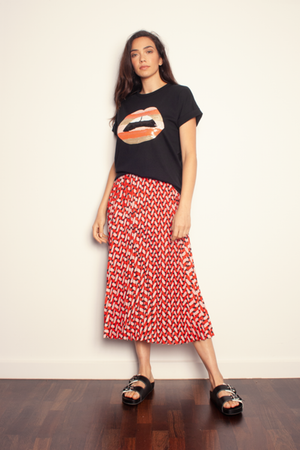 The Others - The Relaxed Tee - Black with Stripe Lips | milk + ginger