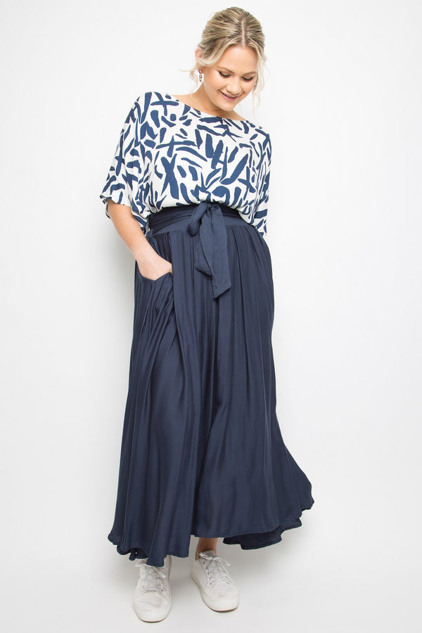 PQ Collection - Twirl Tie Skirt - Navy