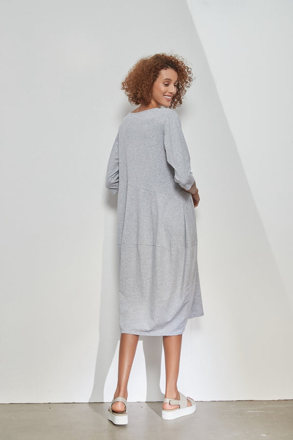 Tirelli - 3/4 Sleeve Diagonal Seam Dress - Grey Marle
