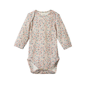 Nature Baby - Long Sleeve Merino Bodysuit - June's Garden Print | milk + ginger