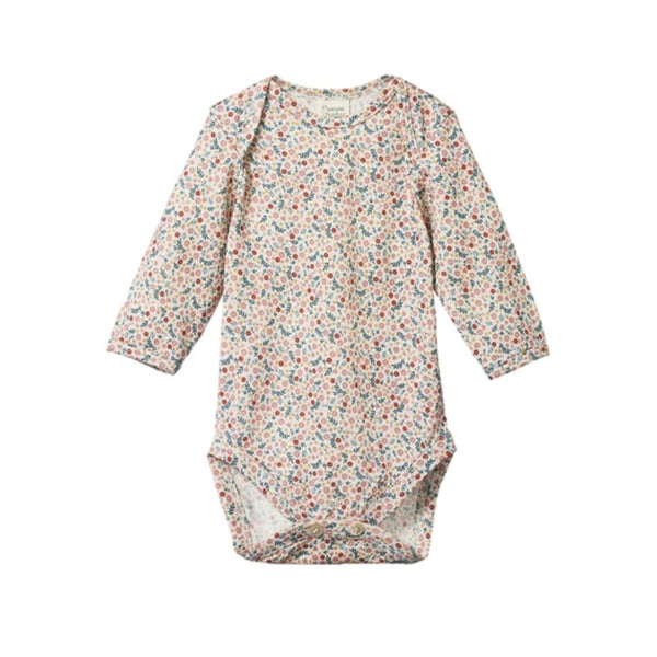 Nature Baby - Long Sleeve Merino Bodysuit - June's Garden Print