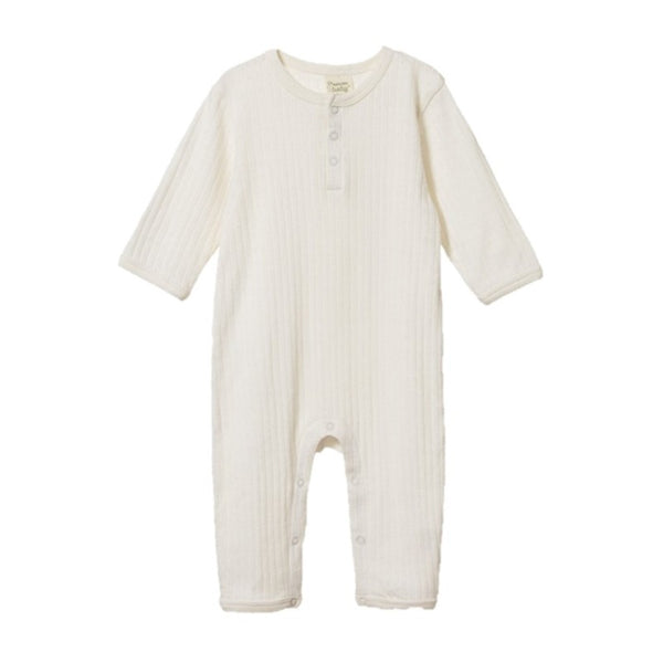 Nature Baby - Pointelle Henley Pyjama Suit - Natural