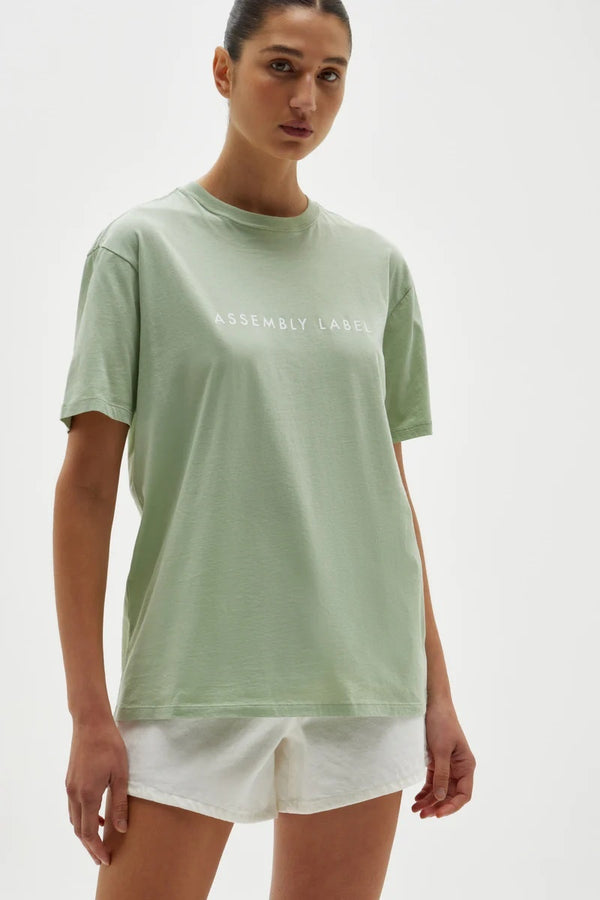“Assembly Label - Logo Cotton Crew Tee - Teal Green/White