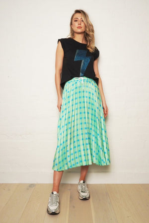 The Others - The Gingham Pleat Skirt - Lime Gingham | milk + ginger