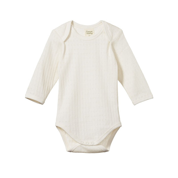 Nature Baby - Long Sleeve Pointelle Bodysuit - Natural