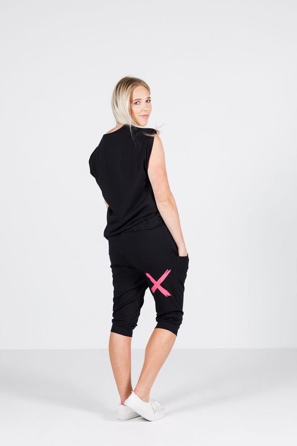 Home-Lee - 3/4 Apartment Pants - Black with Pink X”