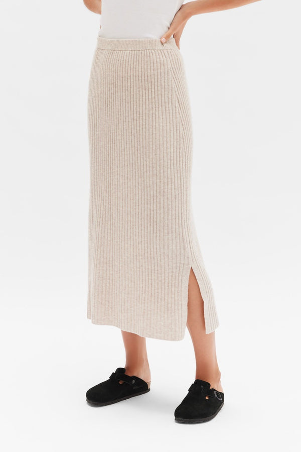 Assembly Label - Wool Cashmere Rib Skirt - Oat Marle